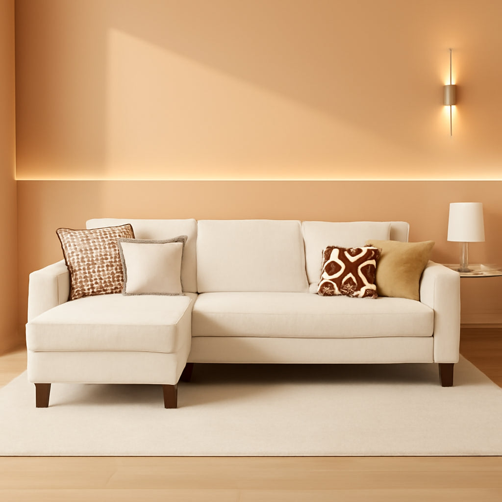 Cream Corduroy Convertible Sectional Sofa 3 Seat Couch