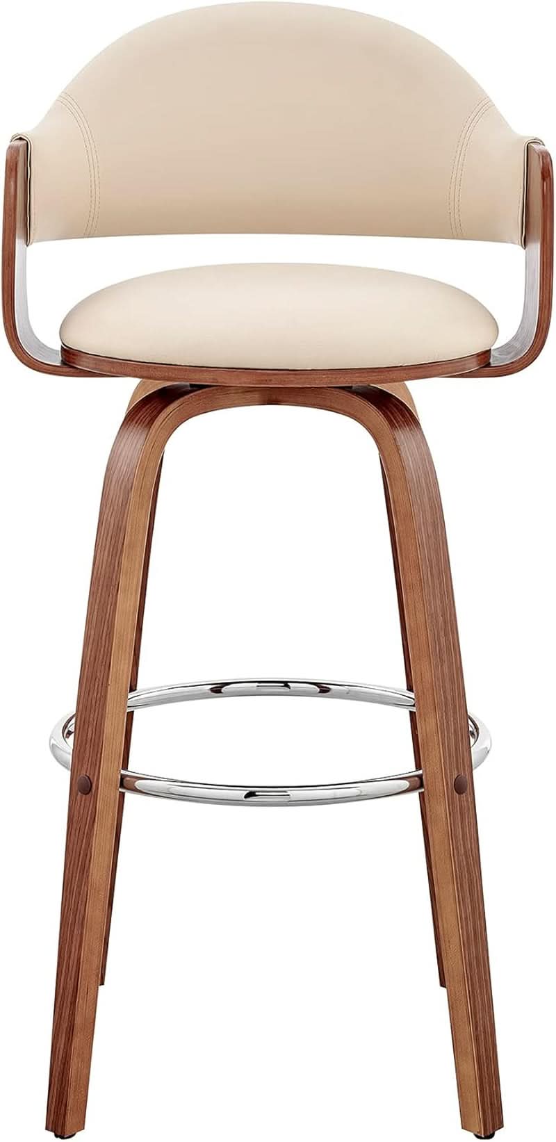 Cream Faux Leather Swivel Bar Stool For Kitchen Island