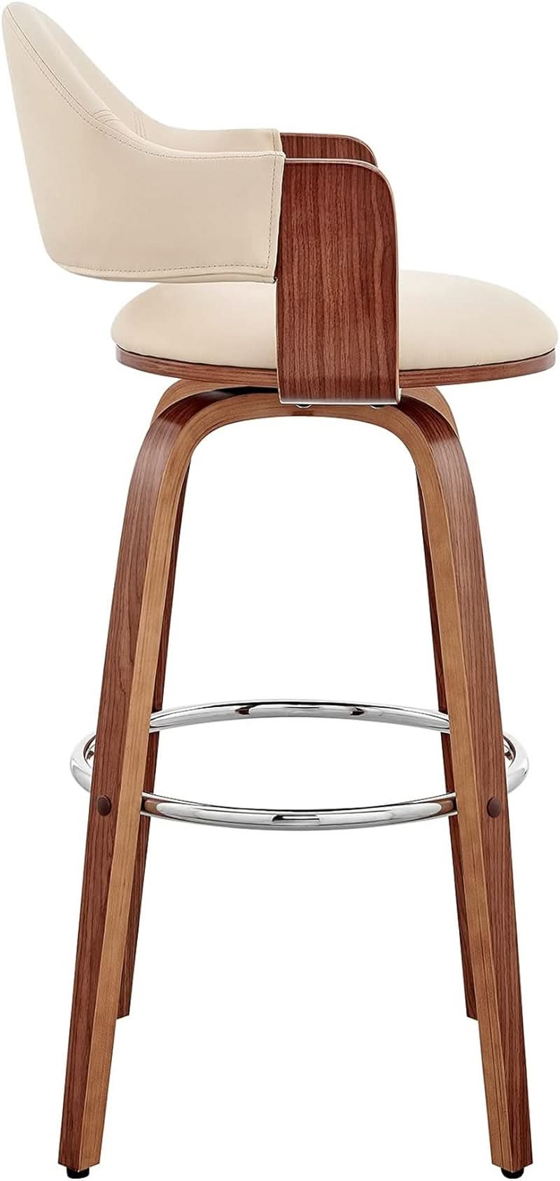 Cream Faux Leather Swivel Bar Stool For Kitchen Island