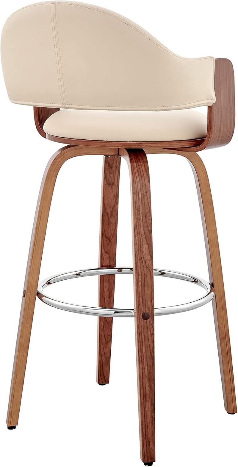 Cream Faux Leather Swivel Bar Stool For Kitchen Island