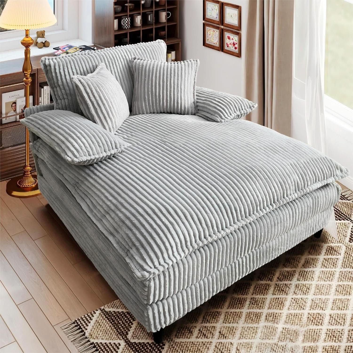 Cream Gray Oversized Chaise Lounge Adjustable Backrest