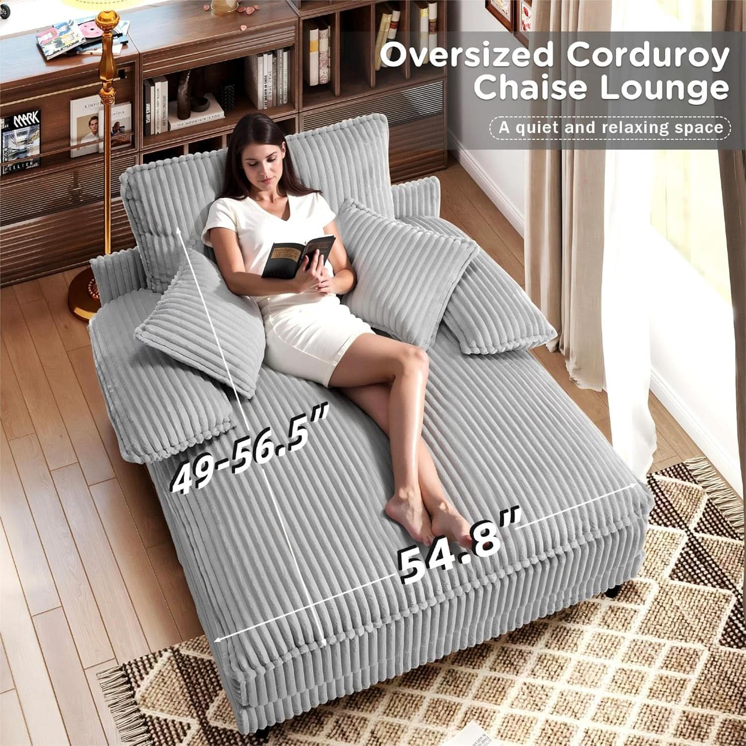 Cream Gray Oversized Chaise Lounge Adjustable Backrest