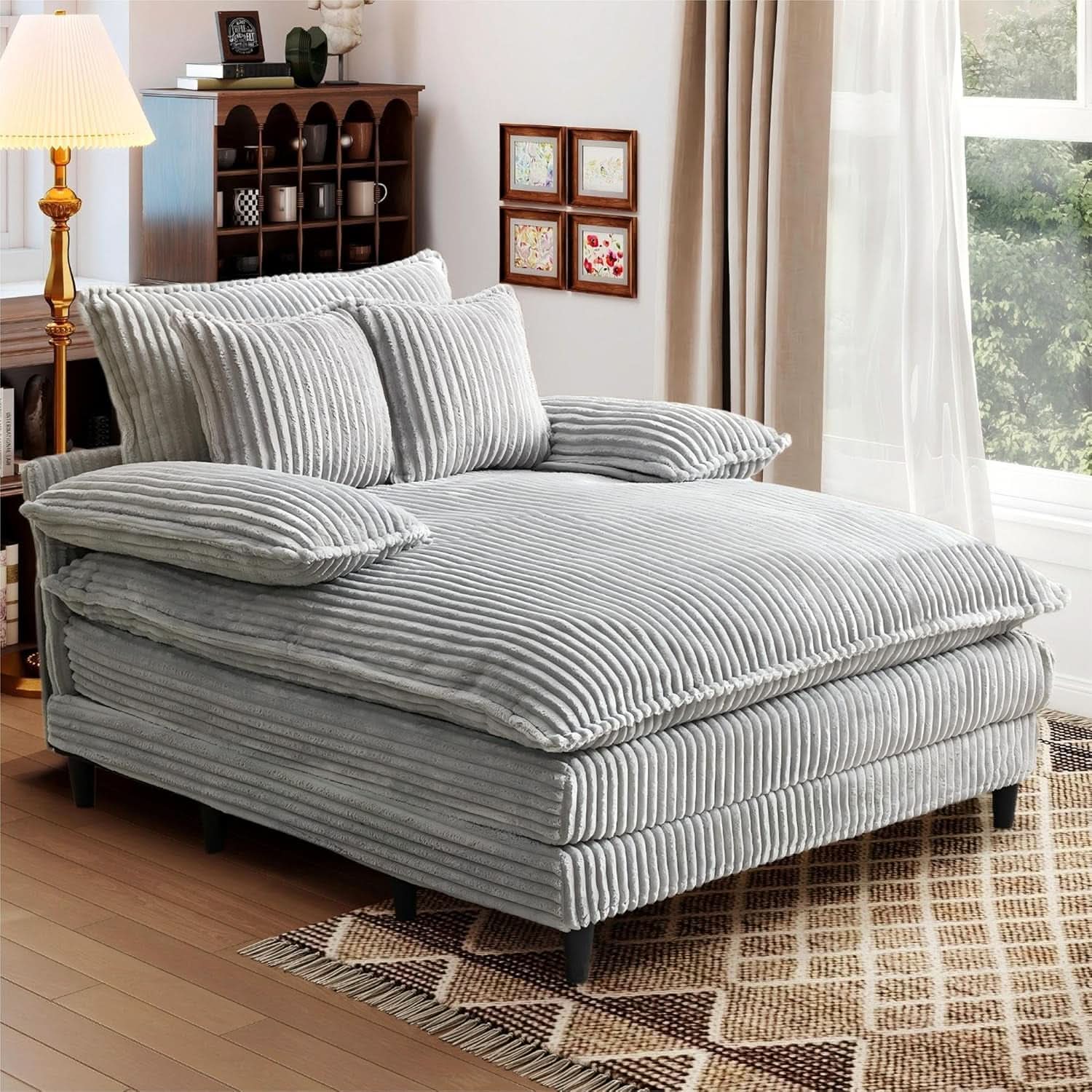 Cream Gray Oversized Chaise Lounge Adjustable Backrest