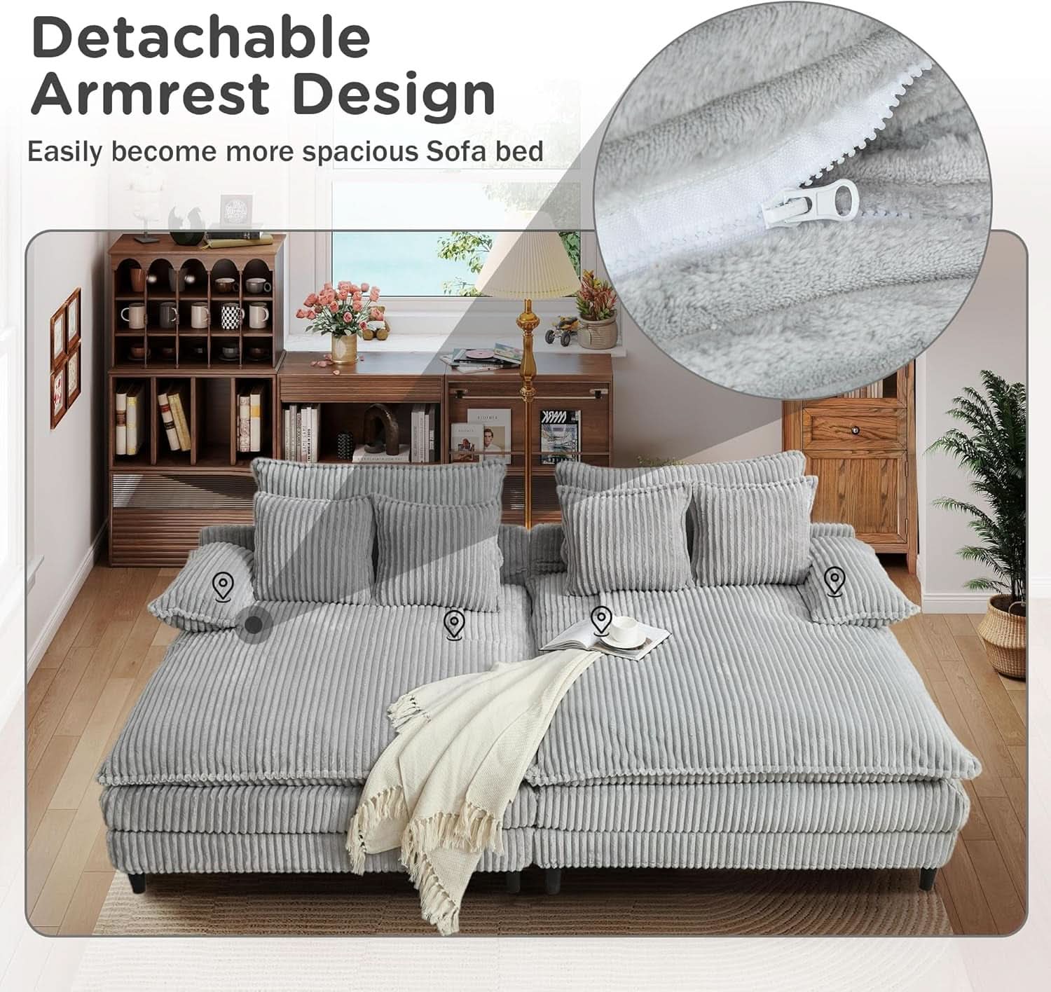 Cream Gray Oversized Chaise Lounge Adjustable Backrest