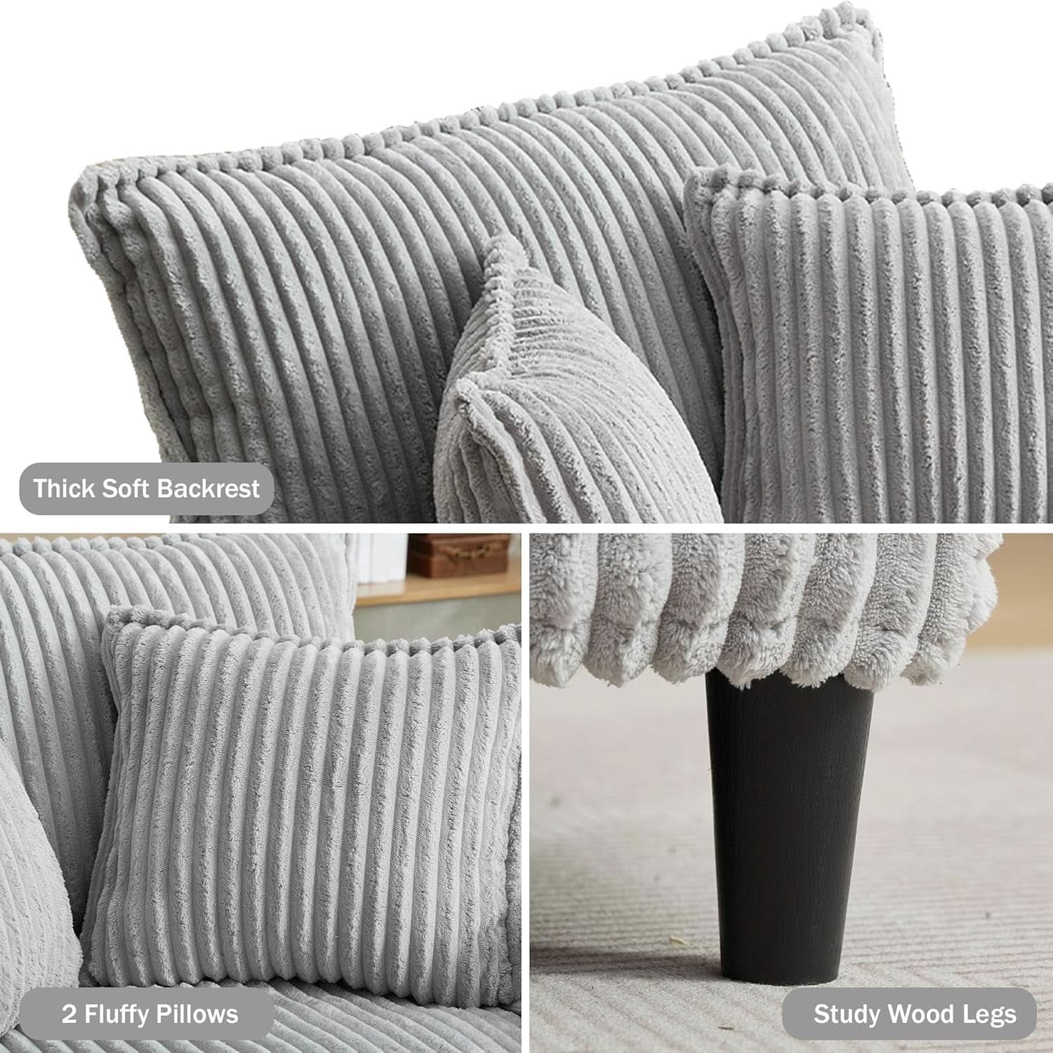 Cream Gray Oversized Chaise Lounge Adjustable Backrest