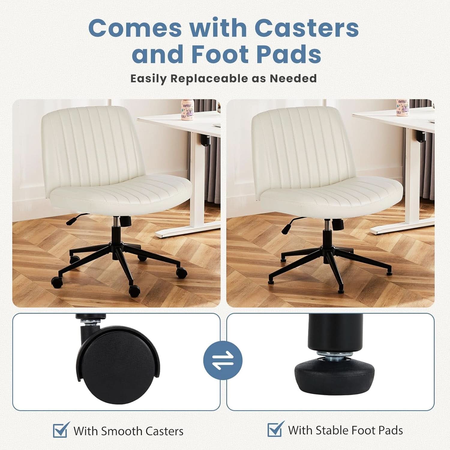 Cream Leather Swivel Task Chair With Dual Purpose Base
