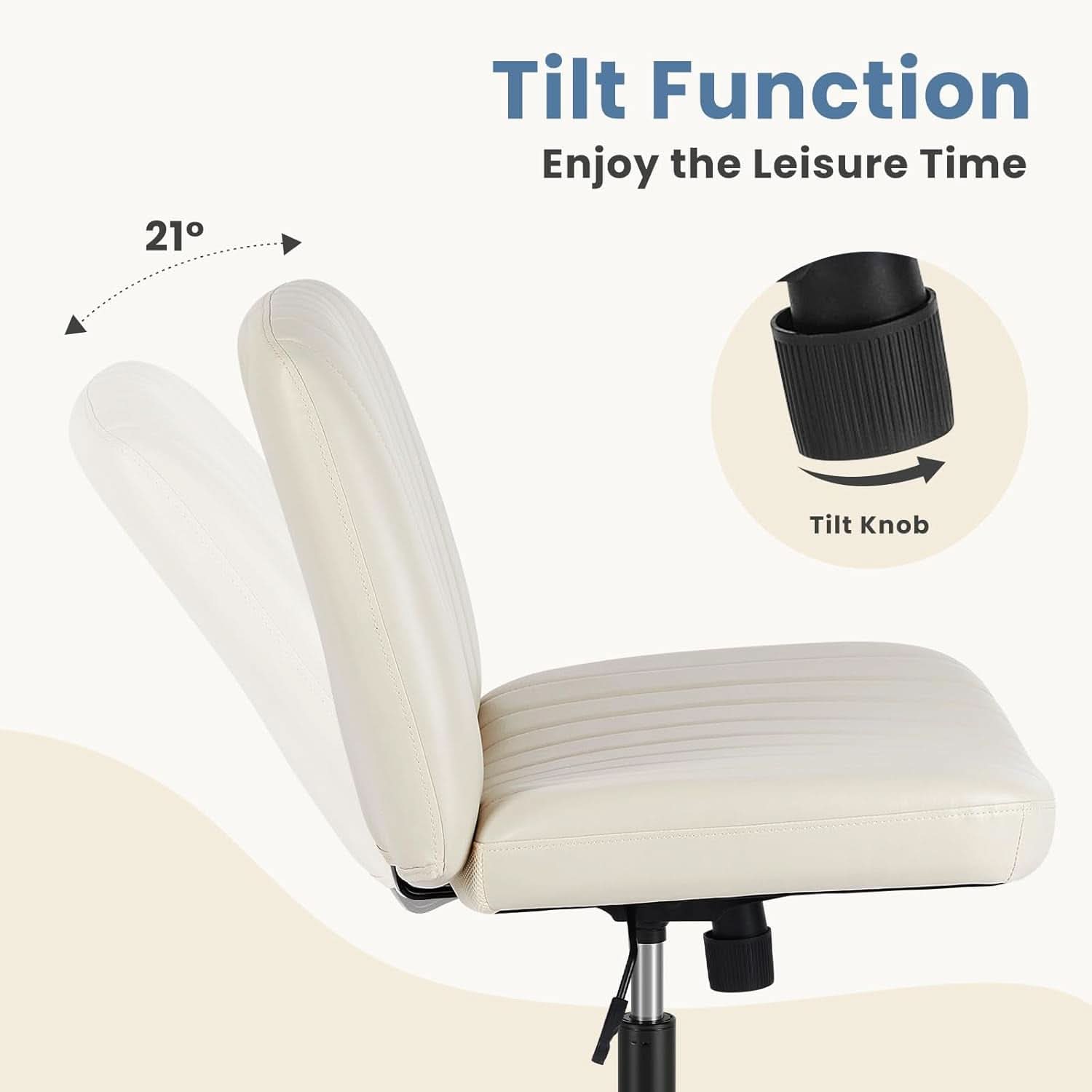 Cream Leather Swivel Task Chair With Dual Purpose Base
