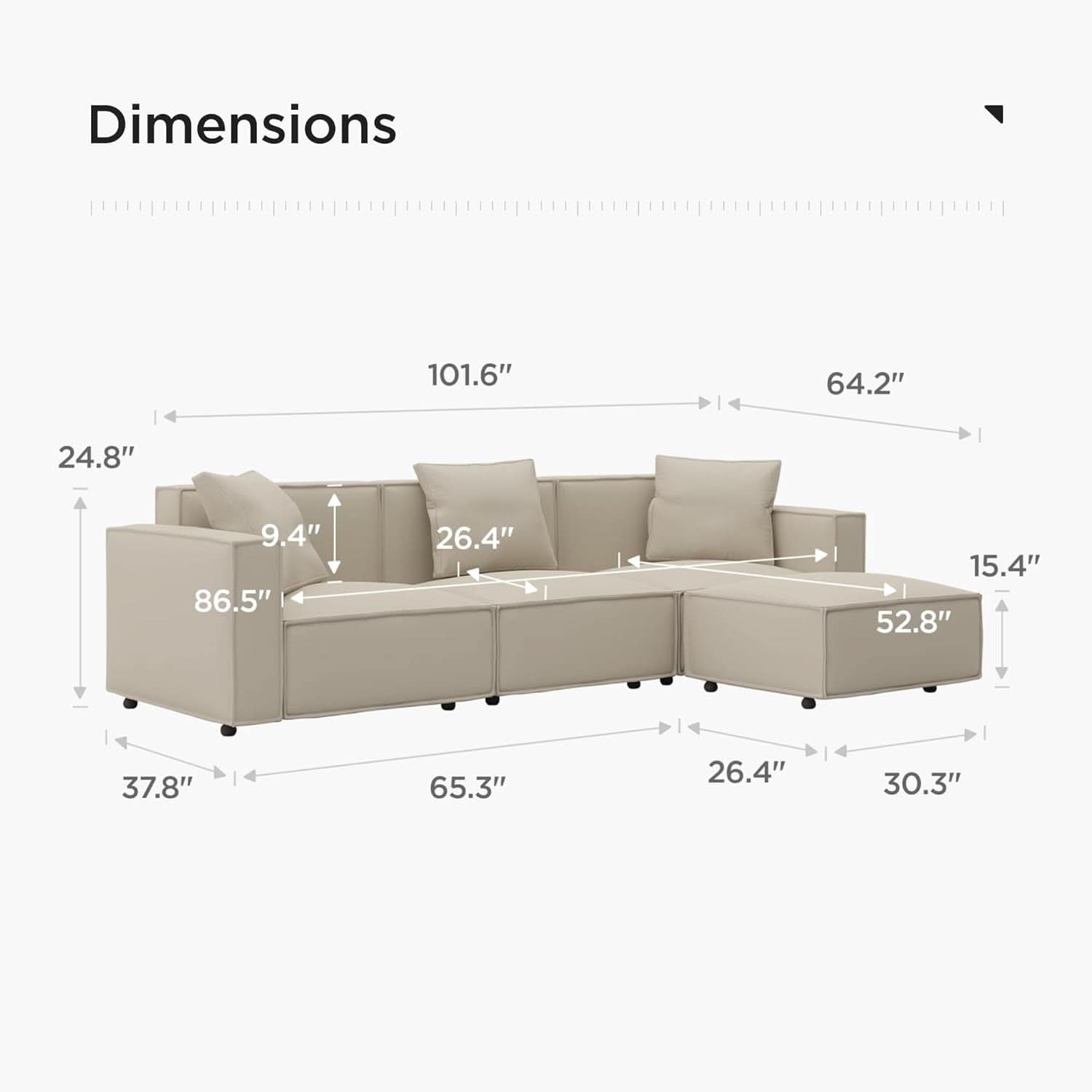 Cream Modular Sectional Sofa Set With Ottoman And Chaise