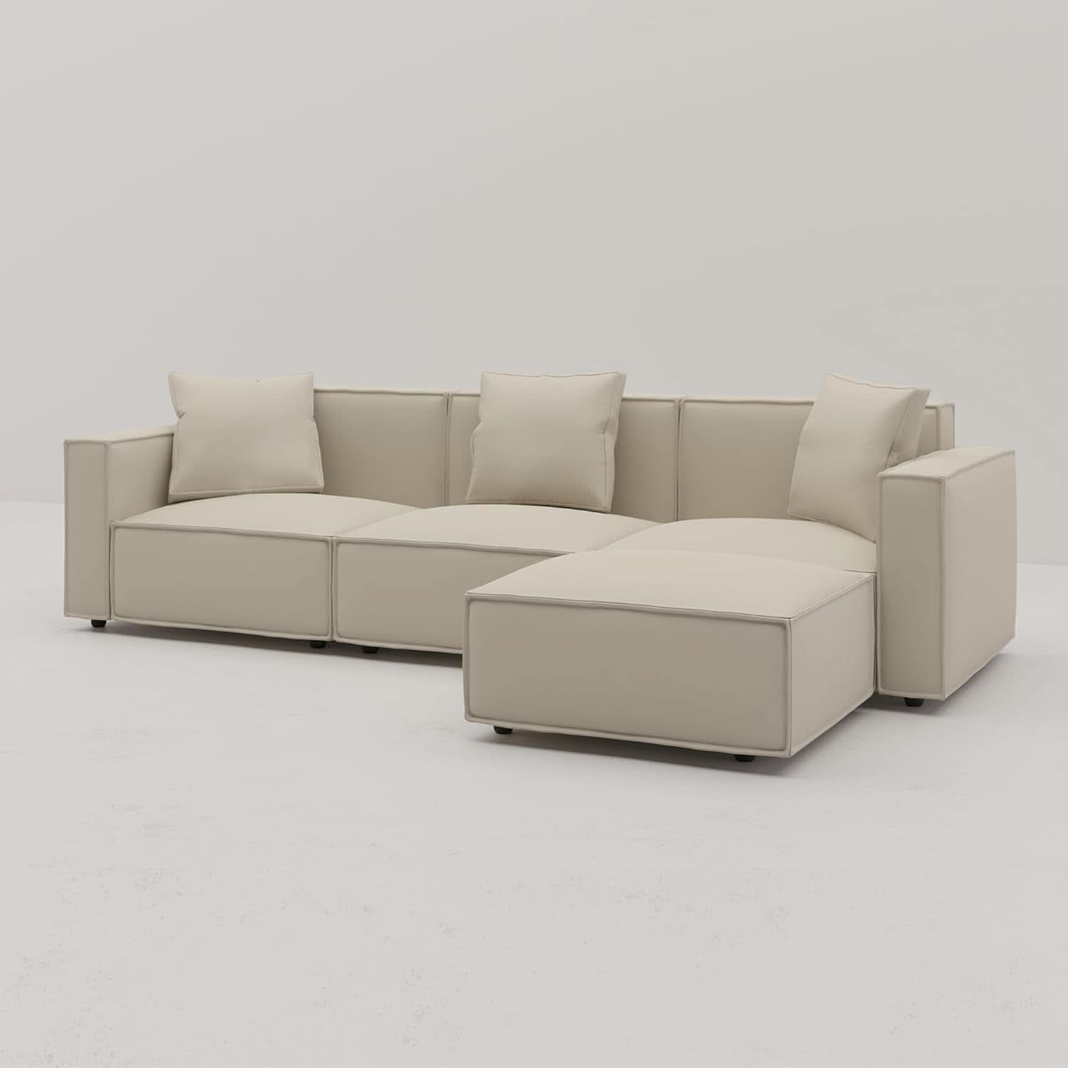 Cream Modular Sectional Sofa Set With Ottoman And Chaise