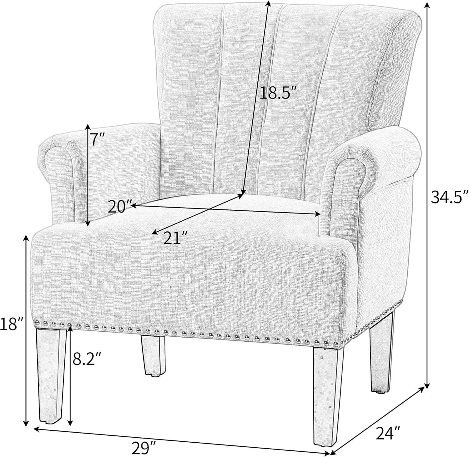 Cream Polyester Tufted Mid Century Upholstered Chair