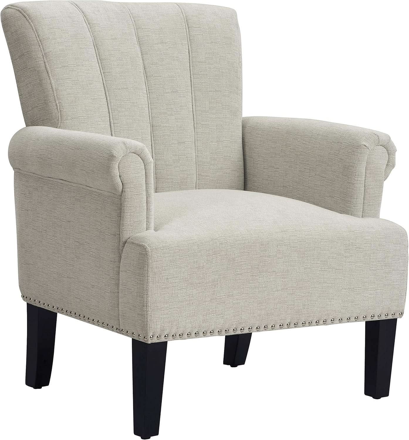 Cream Polyester Tufted Mid Century Upholstered Chair