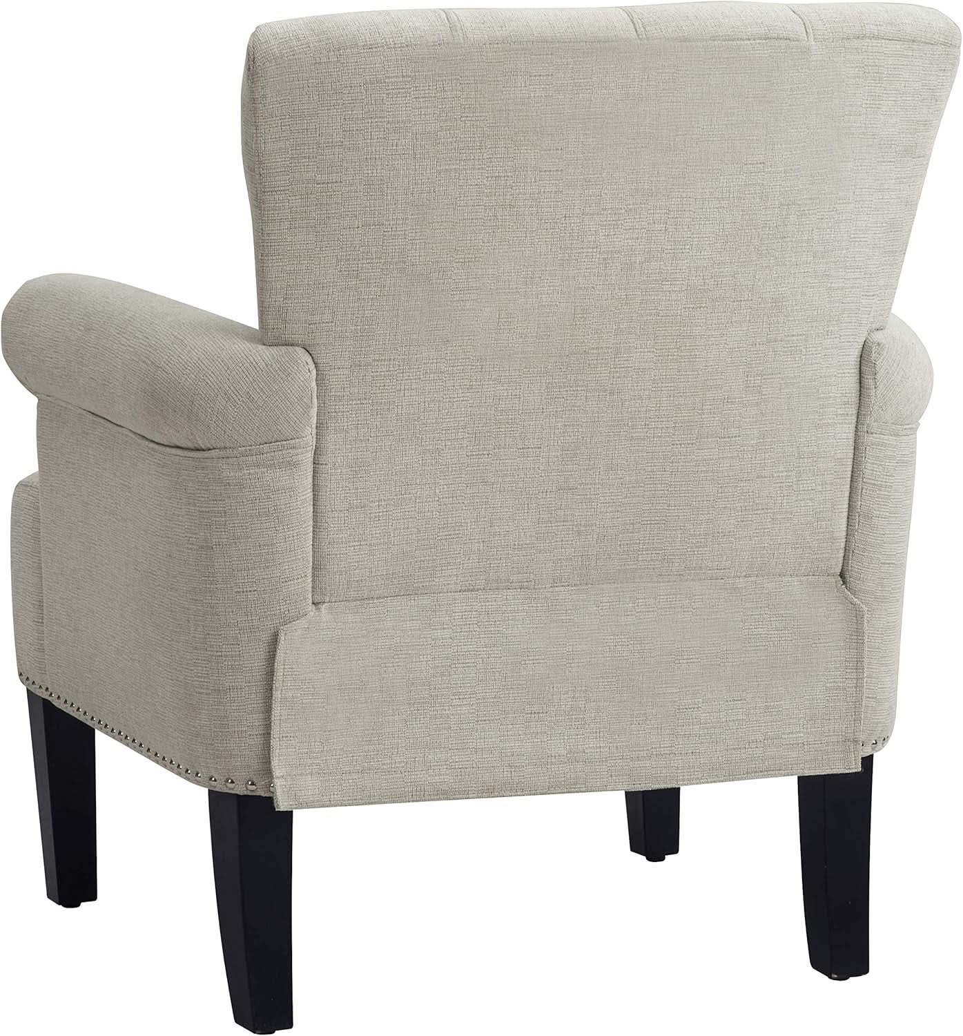 Cream Polyester Tufted Mid Century Upholstered Chair