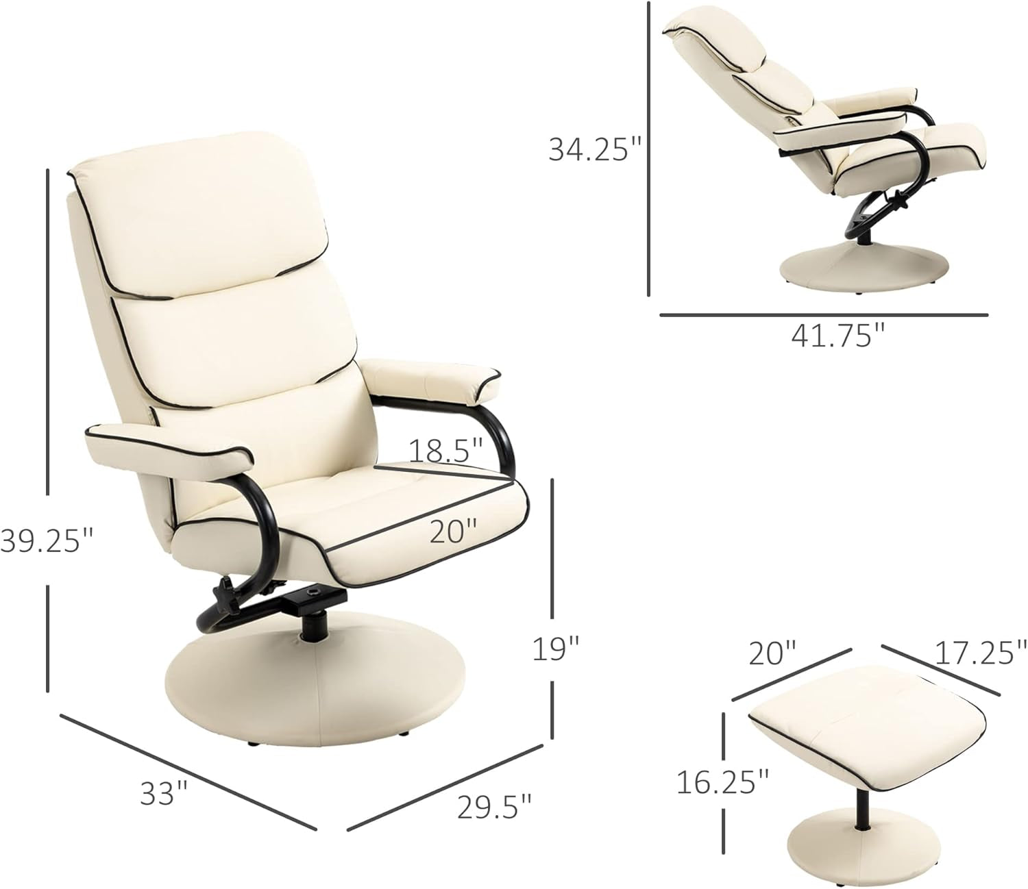 Cream Recliner Chair With Ottoman Adjustable Backrest