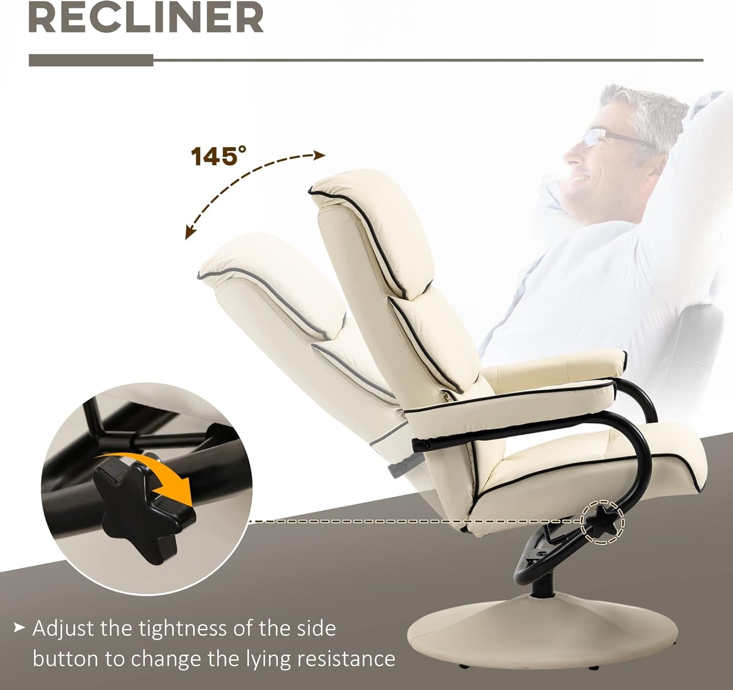Cream Recliner Chair With Ottoman Adjustable Backrest