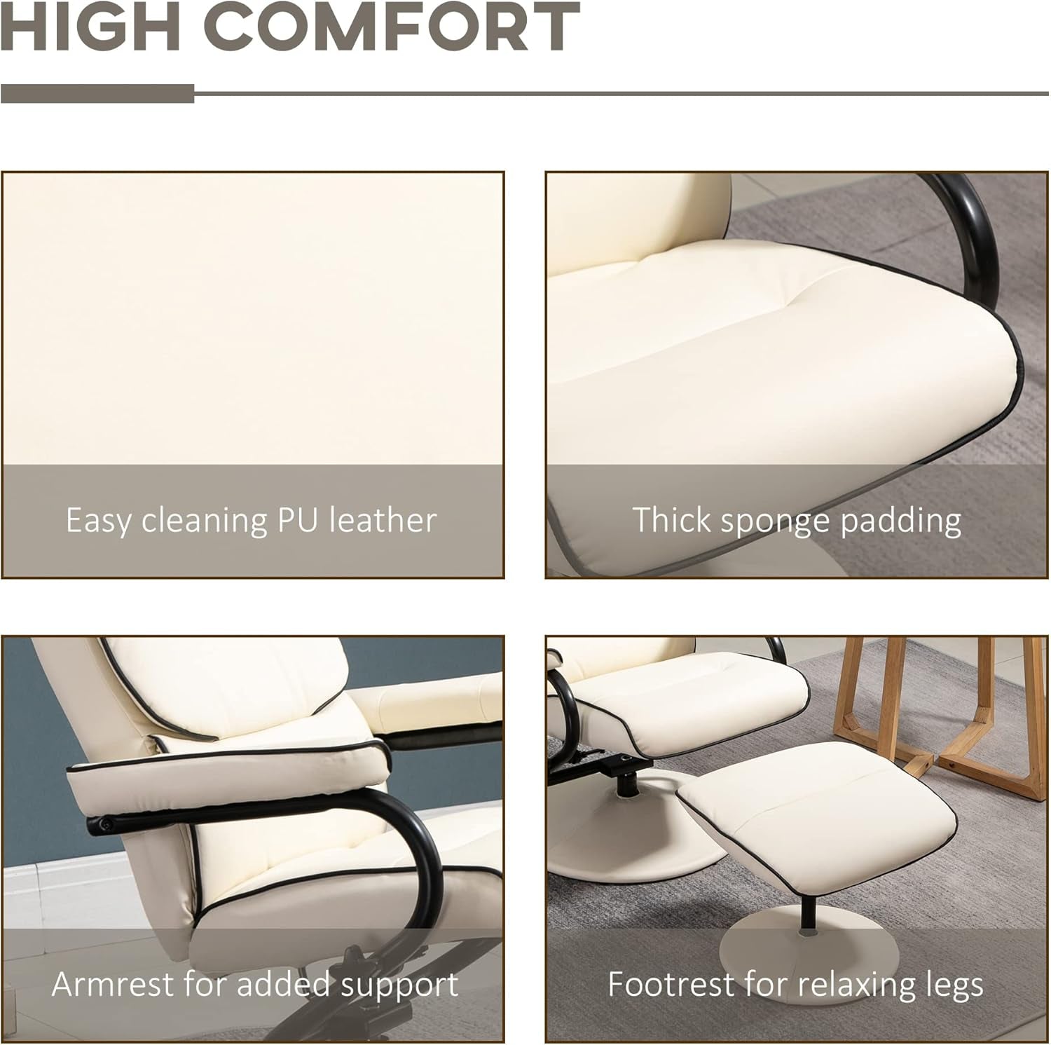 Cream Recliner Chair With Ottoman Adjustable Backrest