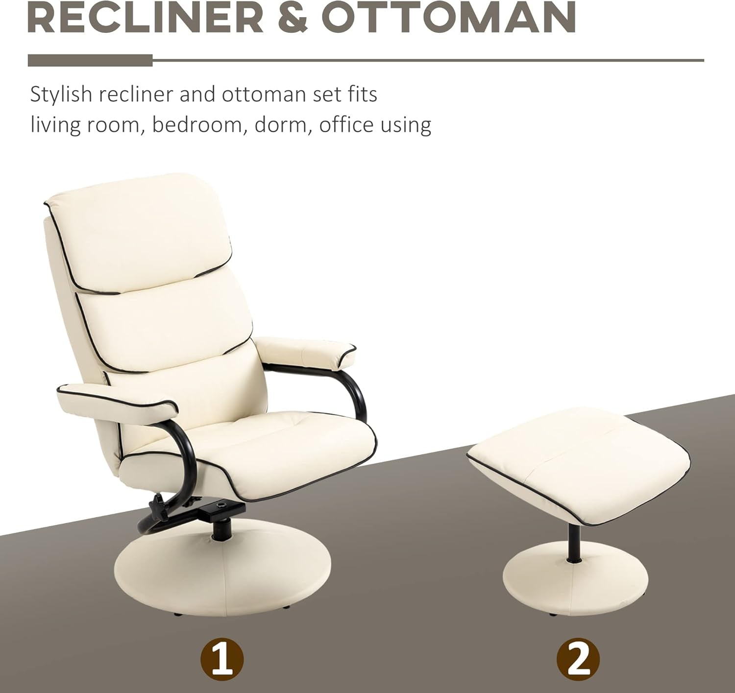 Cream Recliner Chair With Ottoman Adjustable Backrest