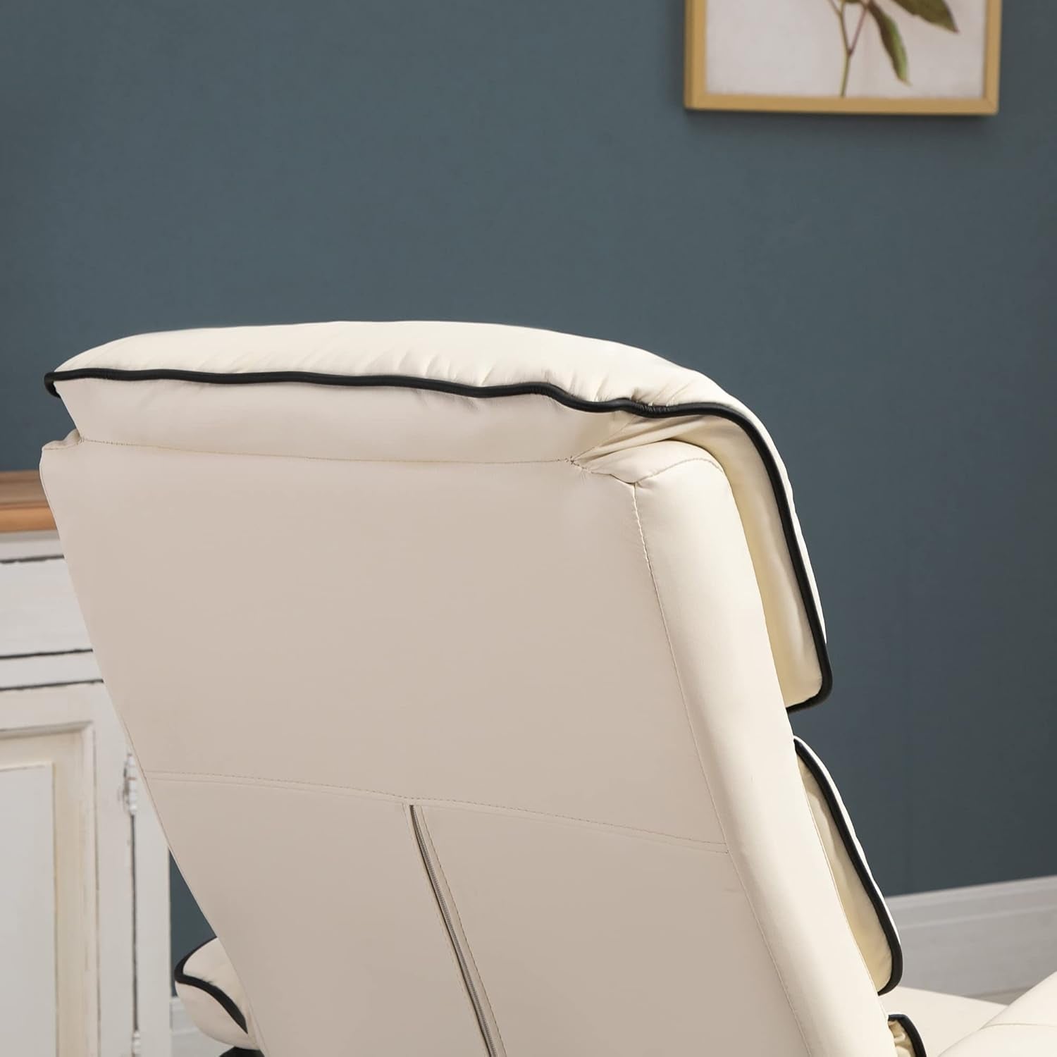 Cream Recliner Chair With Ottoman Adjustable Backrest
