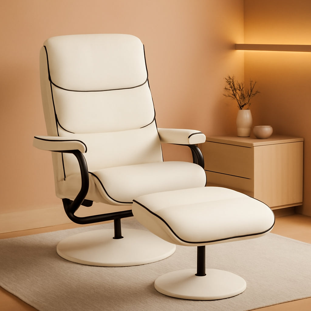 Cream Recliner Chair With Ottoman Adjustable Backrest