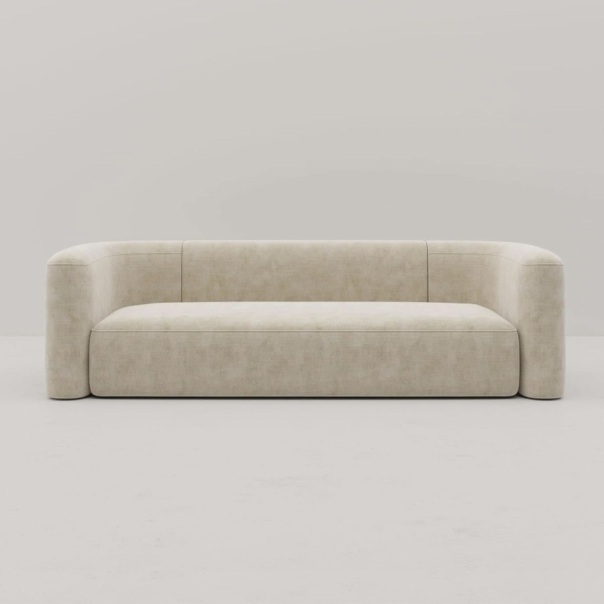 Cream Velvet 3 Seater Modern Sofa With Curved Backrest