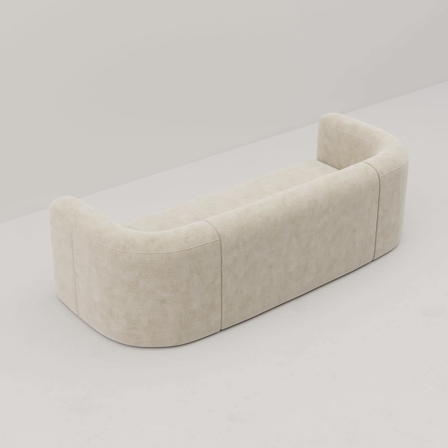 Cream Velvet 3 Seater Modern Sofa With Curved Backrest