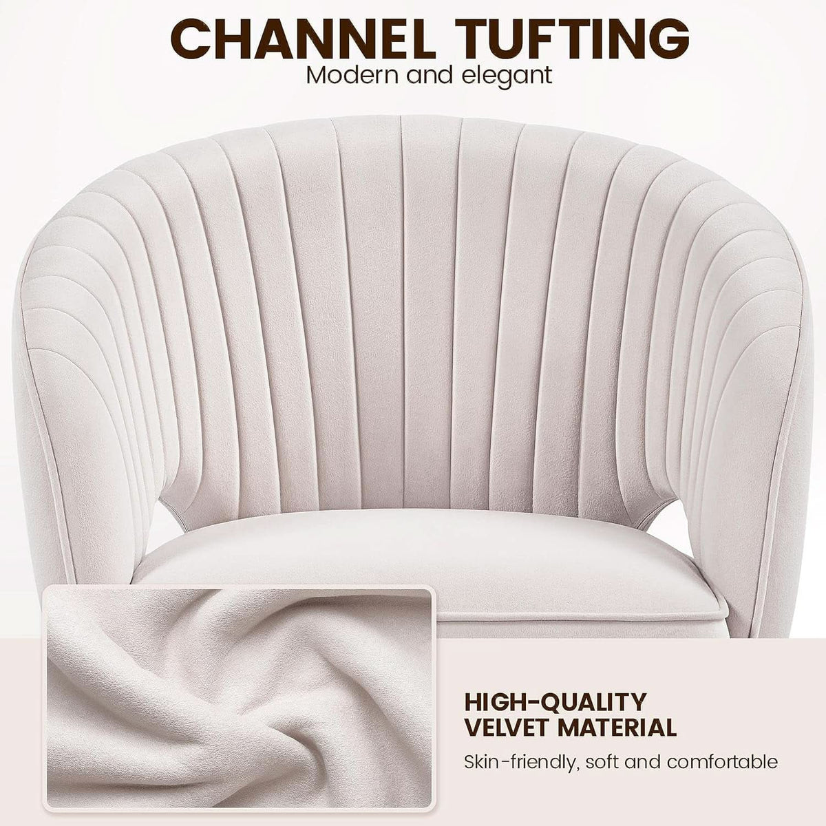 Cream Velvet Swivel Desk Chair With Wheels Tufted Back