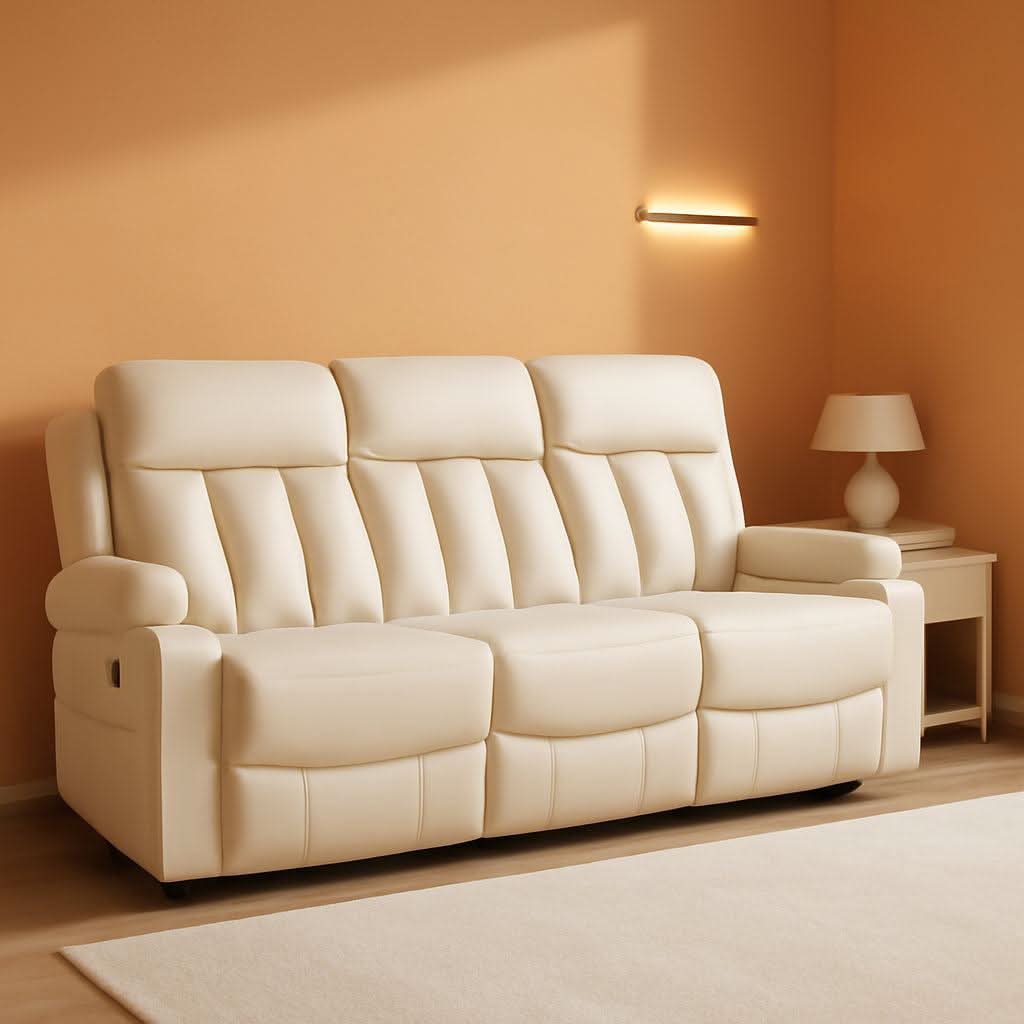 Cream White 3 Seat Power Reclining Sofa With USB Ports