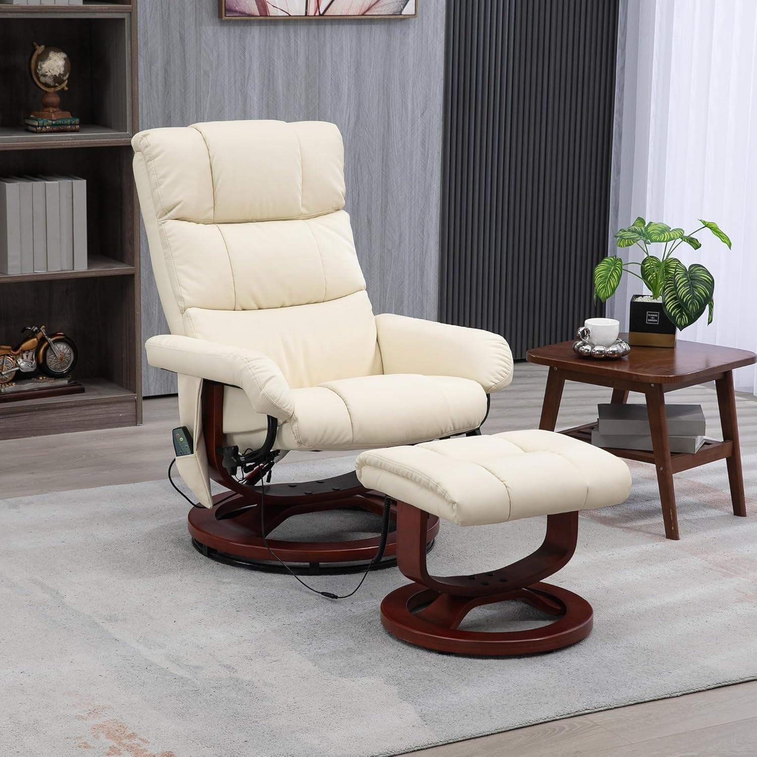 Cream White Massage Recliner Chair With Ottoman And Remote