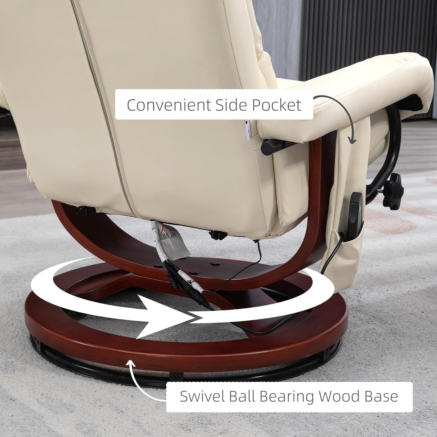 Cream White Massage Recliner Chair With Ottoman And Remote