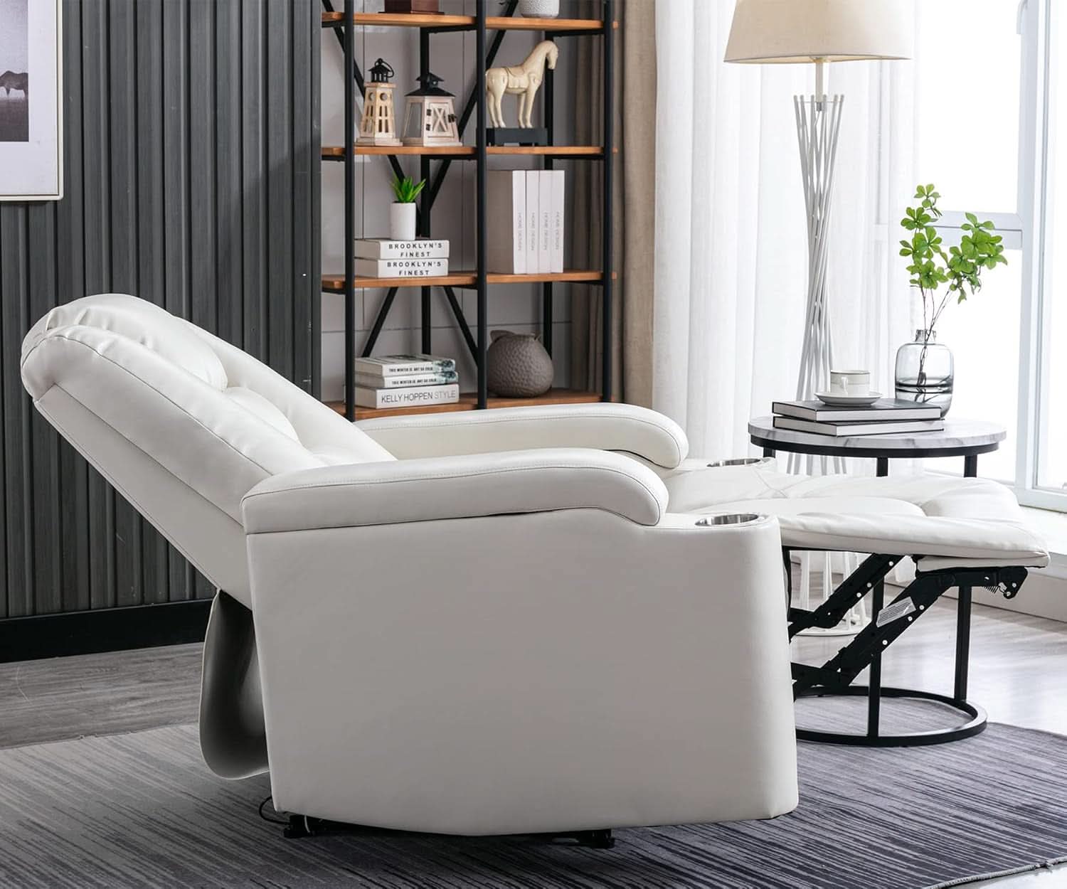 Cream White Power Recliner Chair With USB Ports And Hidden Storage