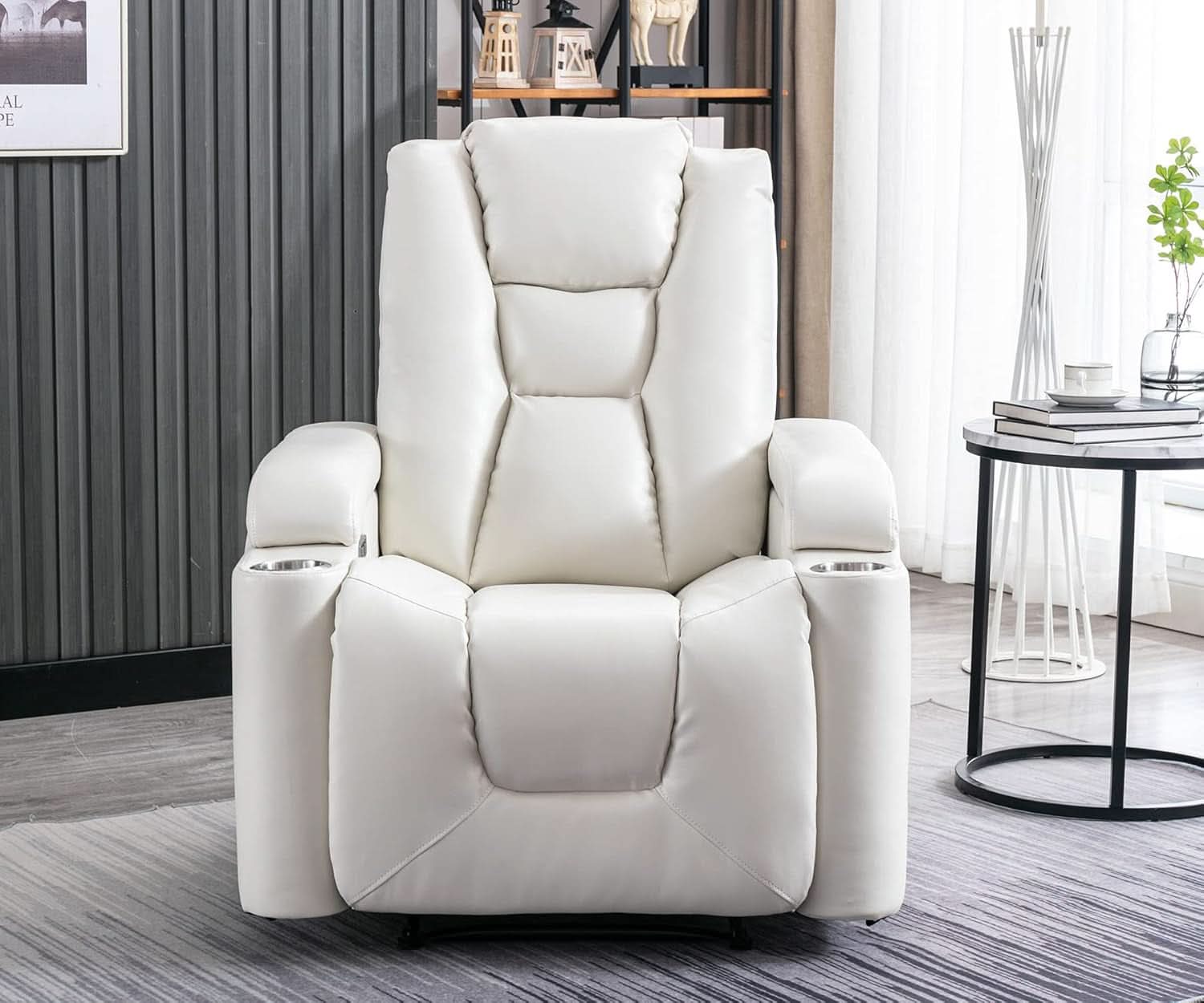 Cream White Power Recliner Chair With USB Ports And Hidden Storage