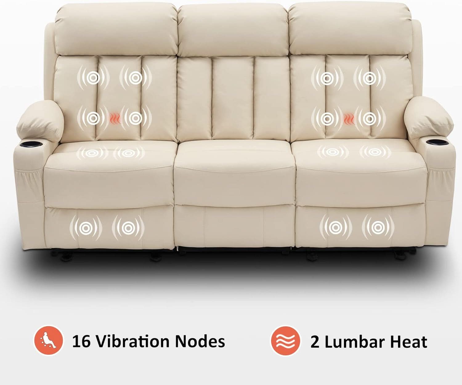 Cream White Power Reclining Sofa With Heat And Vibration