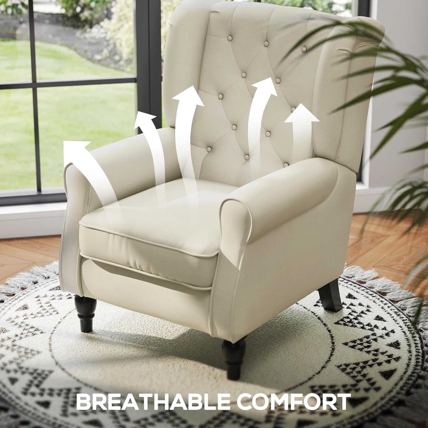 Cream White Wingback Accent Chair With Diamond Tufting