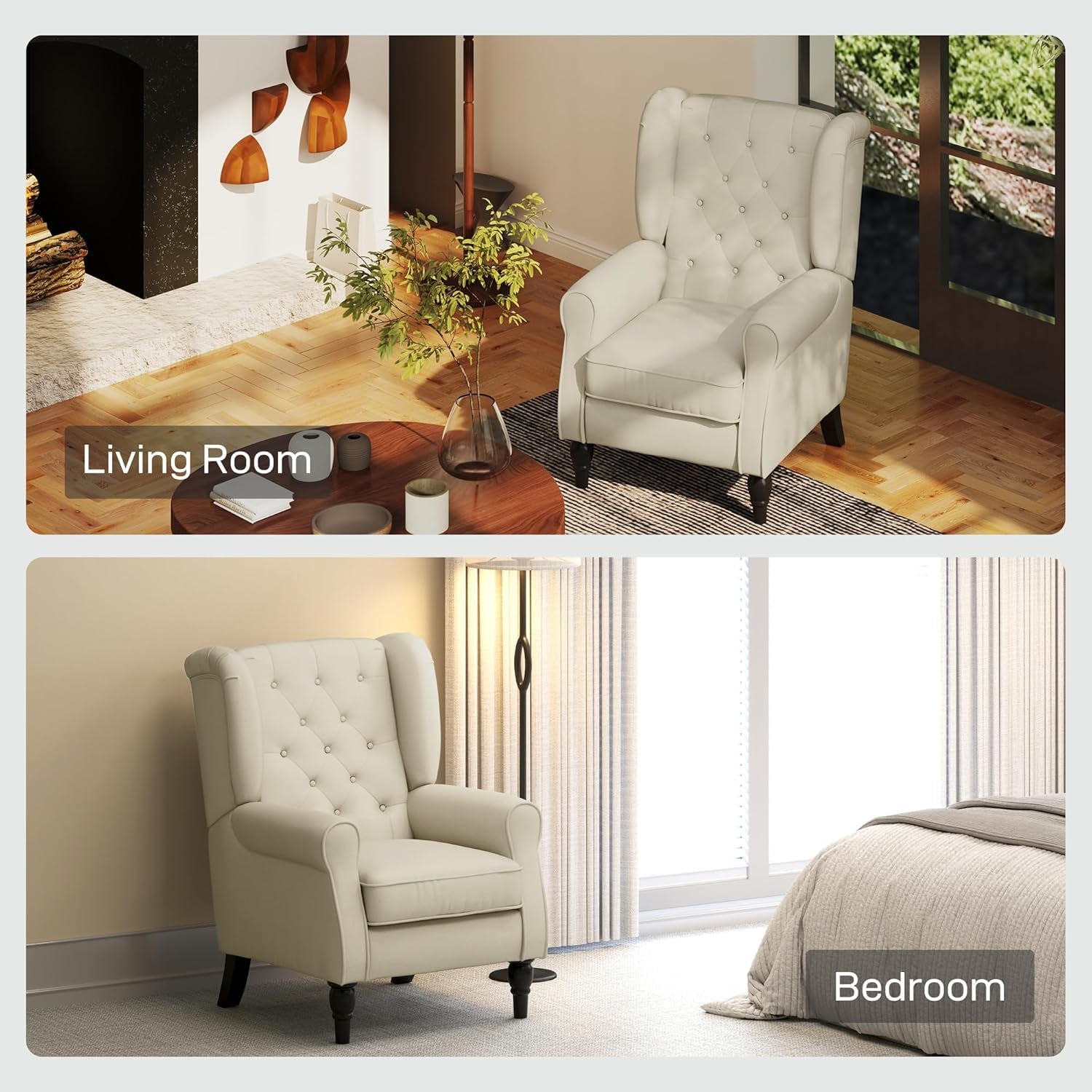 Cream White Wingback Accent Chair With Diamond Tufting