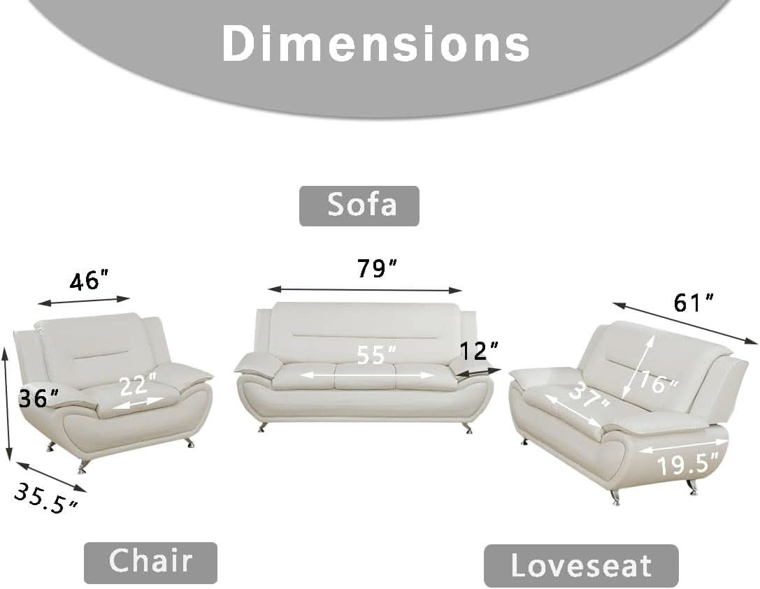 Creamy White 2 Piece Sofa Set Living Room Modern Style