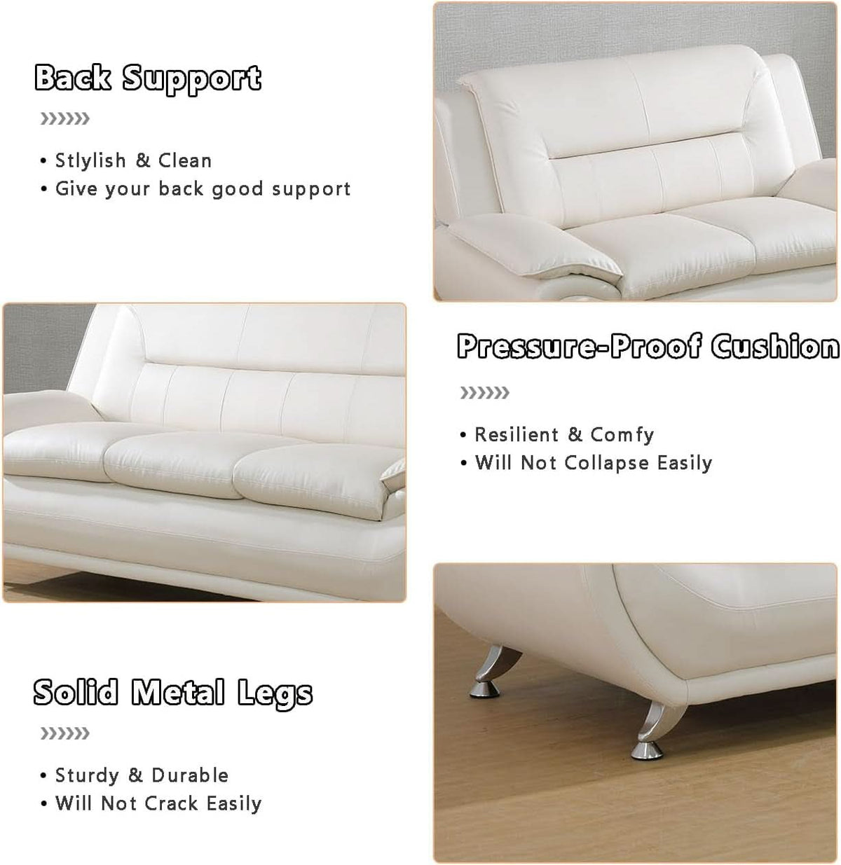 Creamy White 2 Piece Sofa Set Living Room Modern Style