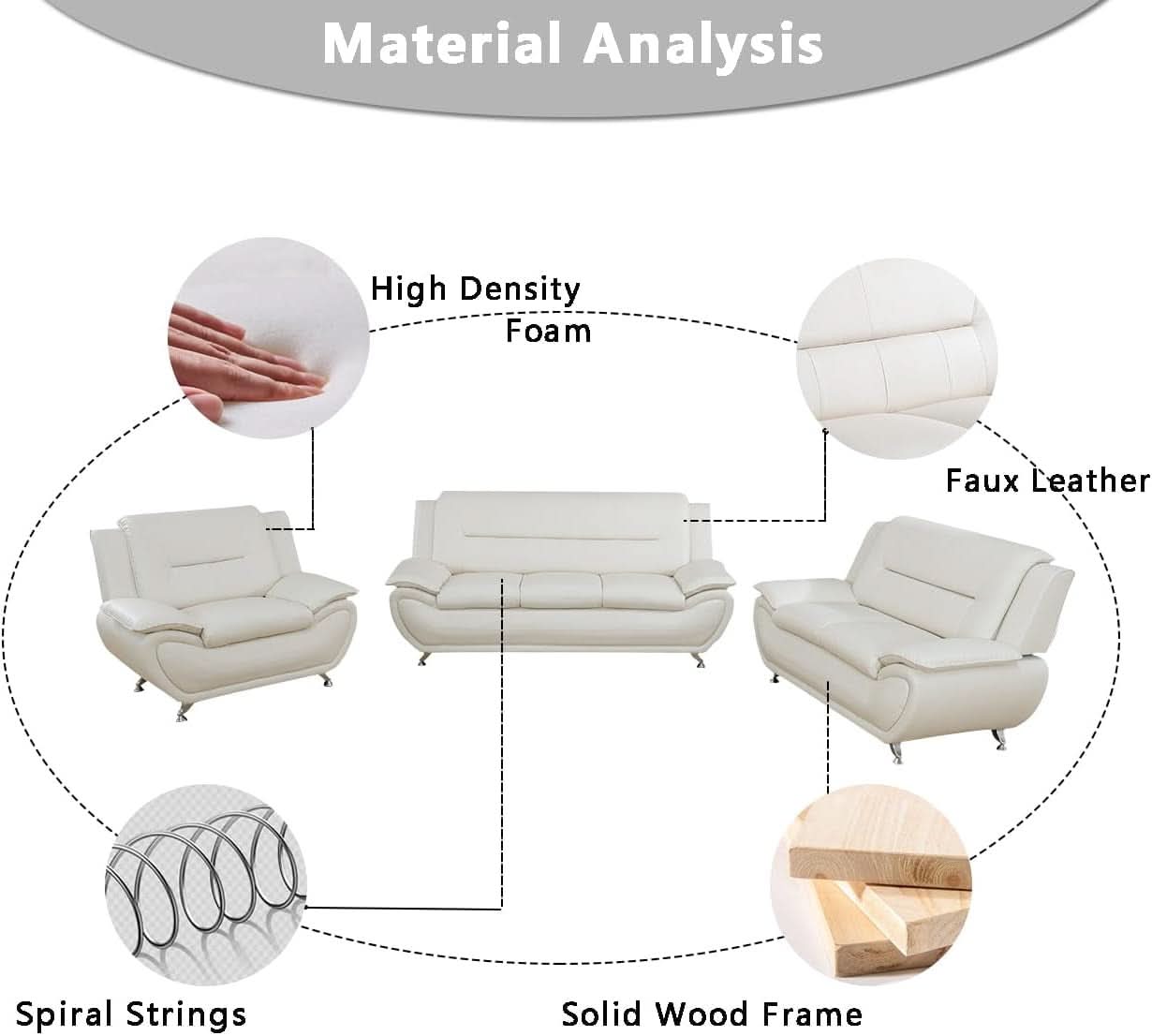 Creamy White 2 Piece Sofa Set Living Room Modern Style
