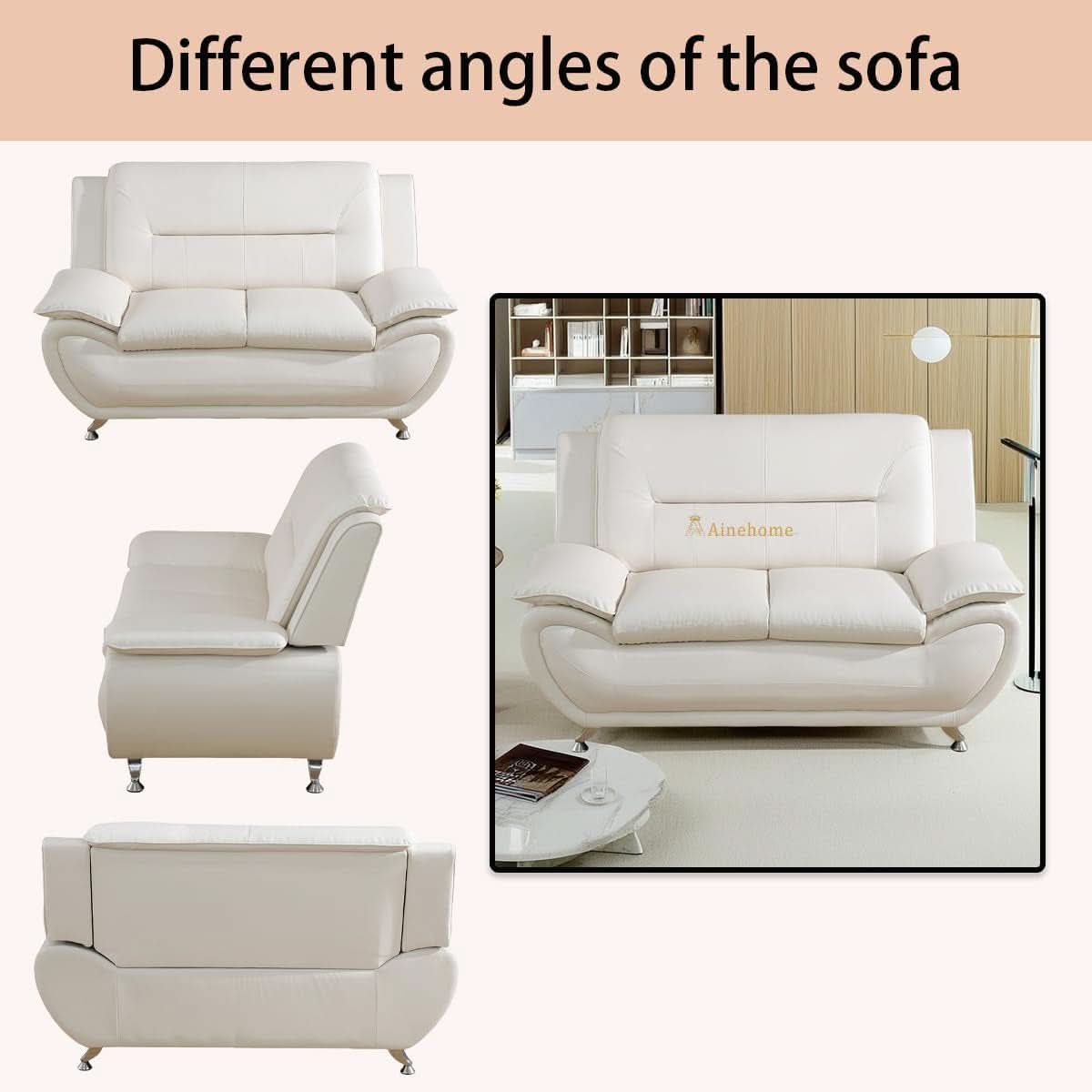 Creamy White 5 Seat Faux Leather Sectional Sofa Set