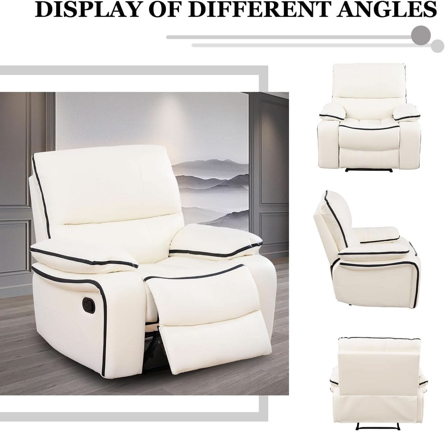 Creamy White Leather Recliner Sofa Set With Storage Console