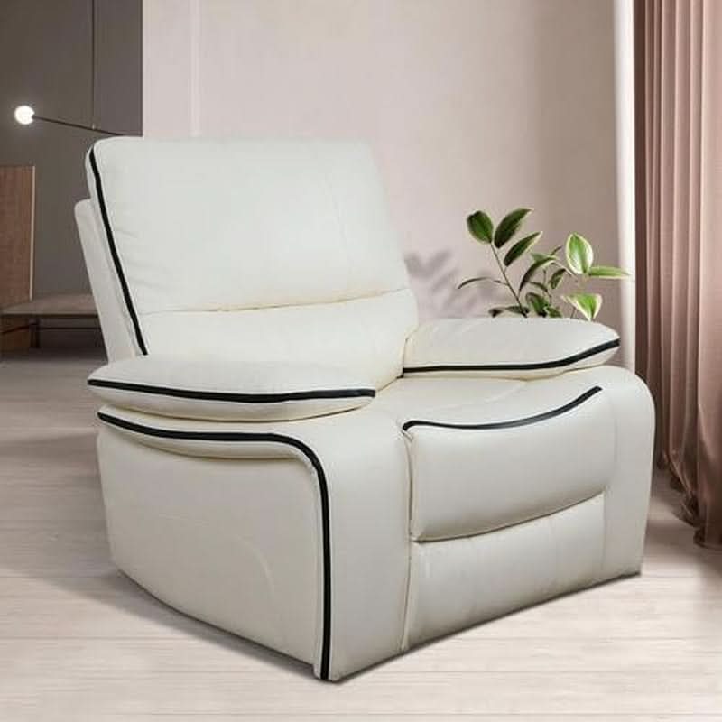 Creamy White Leather Recliner Sofa Set With Storage Console
