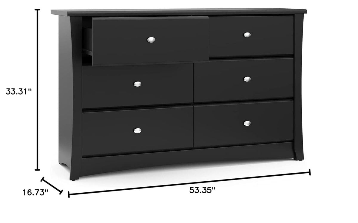 Crescent 6 Drawer Double Dresser Black GREENGUARD Gold