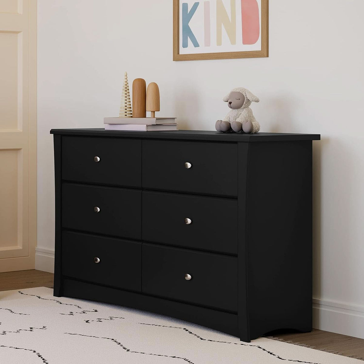 Crescent 6 Drawer Double Dresser Black GREENGUARD Gold