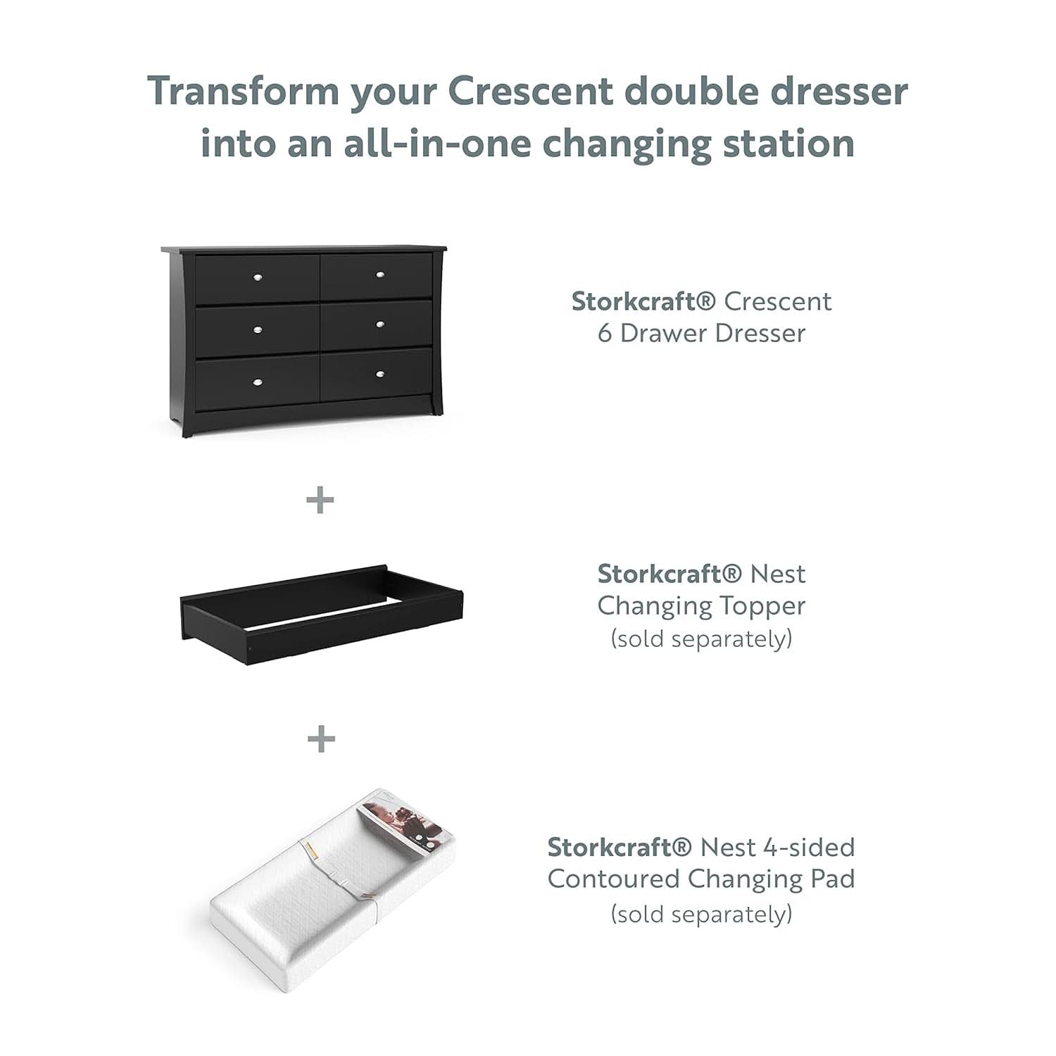 Crescent 6 Drawer Double Dresser Black GREENGUARD Gold