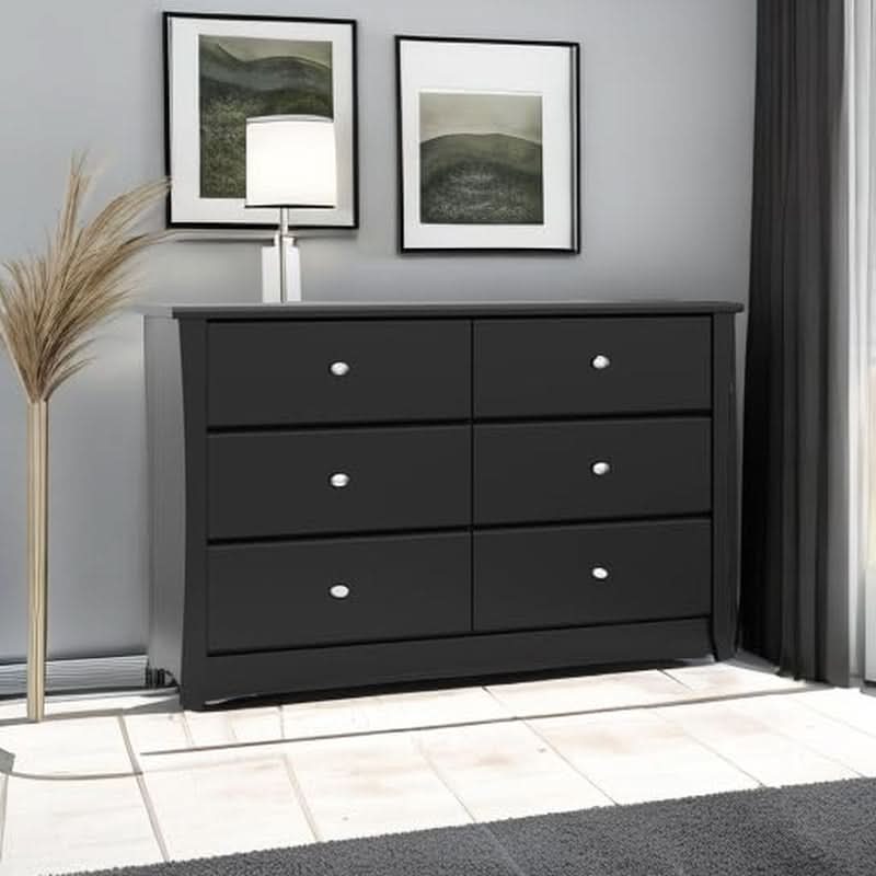 Crescent 6 Drawer Double Dresser Black GREENGUARD Gold
