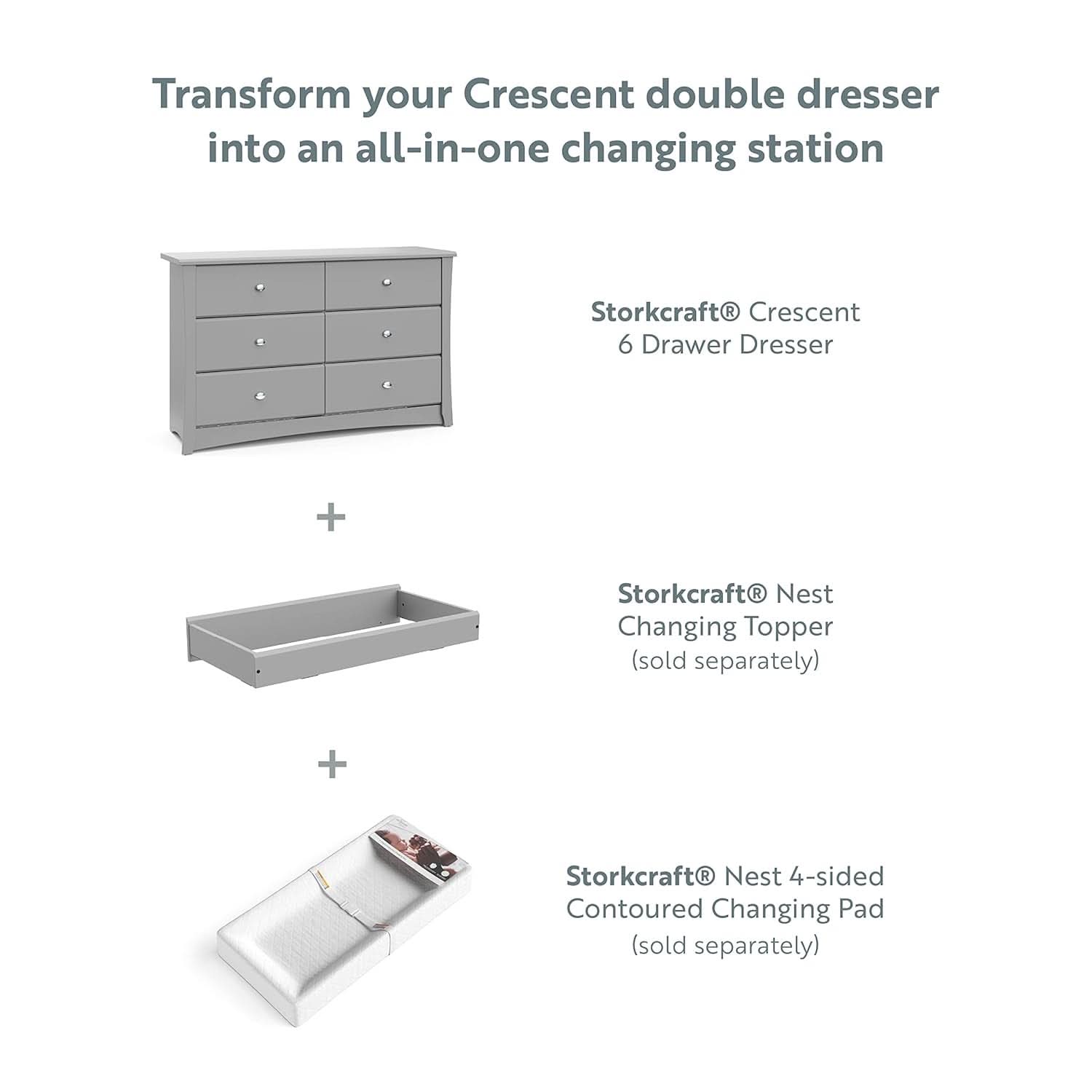 Crescent 6 Drawer Dresser Pebble Gray Nursery Organizer