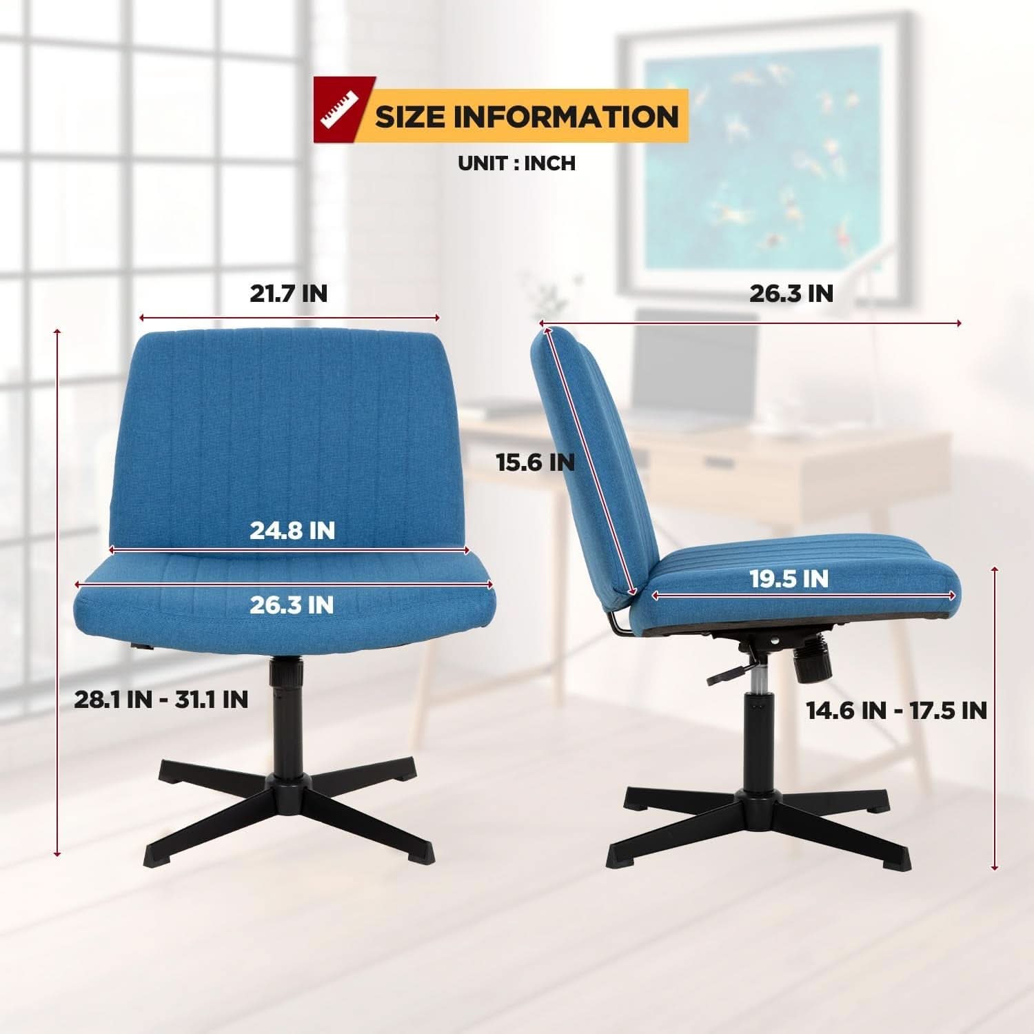 Criss Cross Armless Desk Chair Dark Blue Height Adjustable