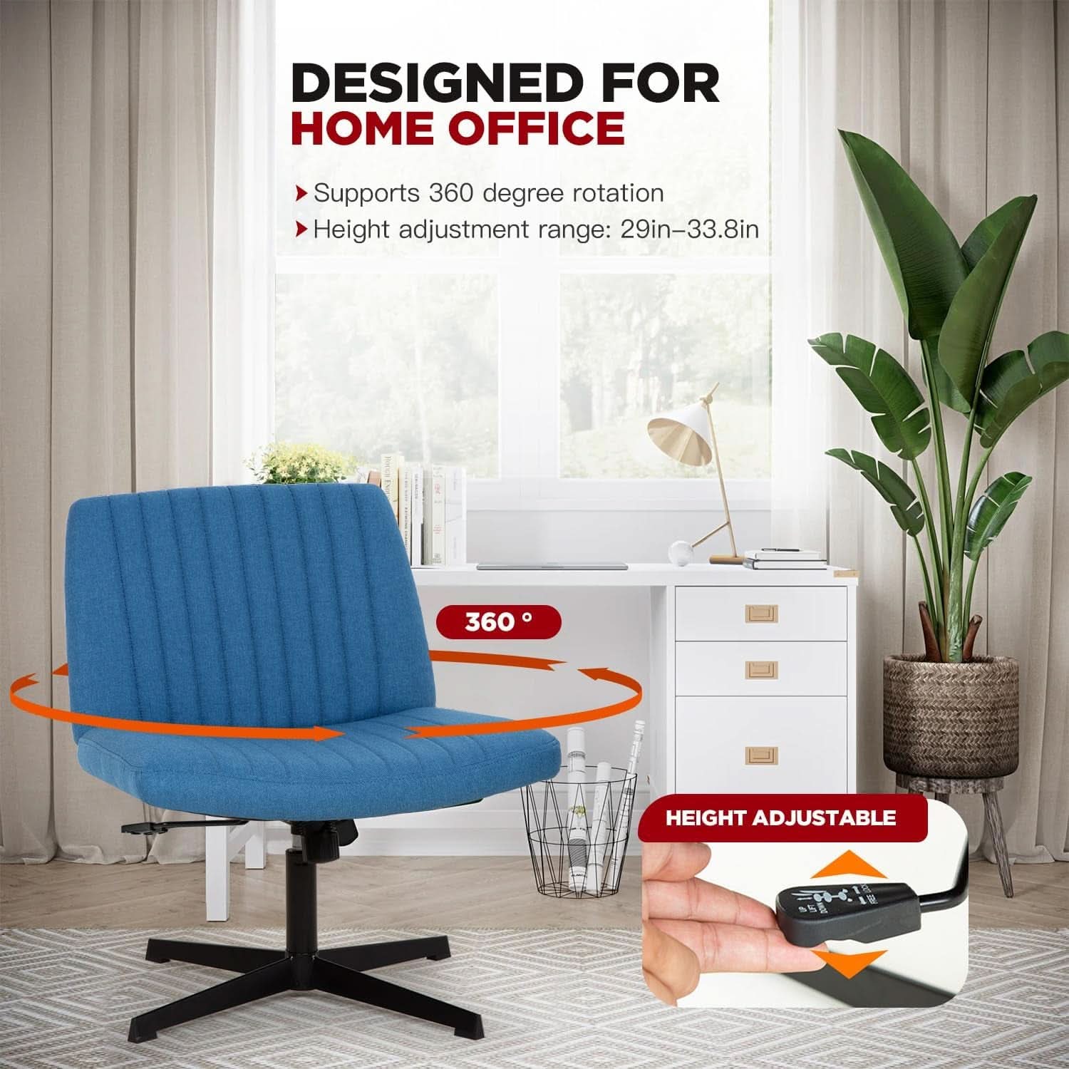 Criss Cross Armless Desk Chair Dark Blue Height Adjustable