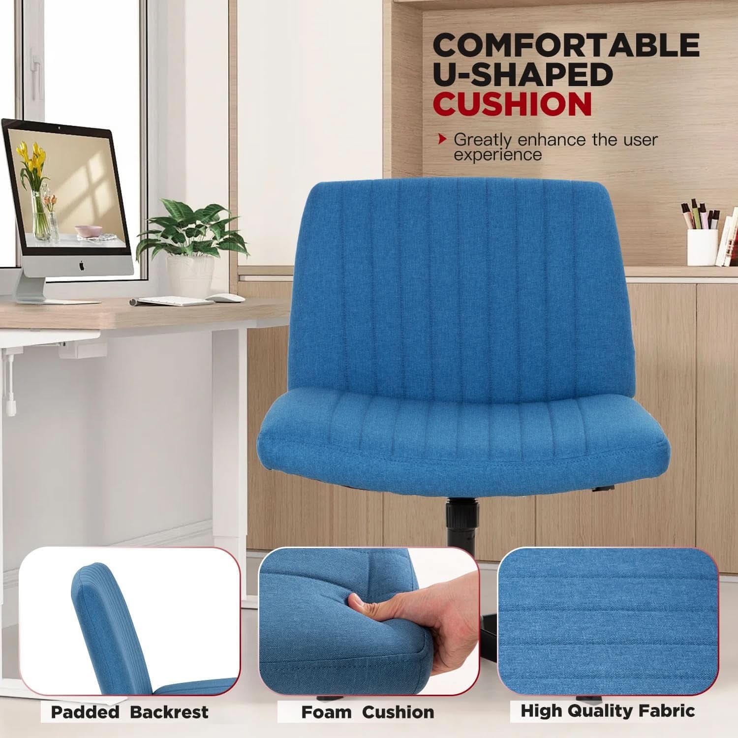 Criss Cross Armless Desk Chair Dark Blue Height Adjustable