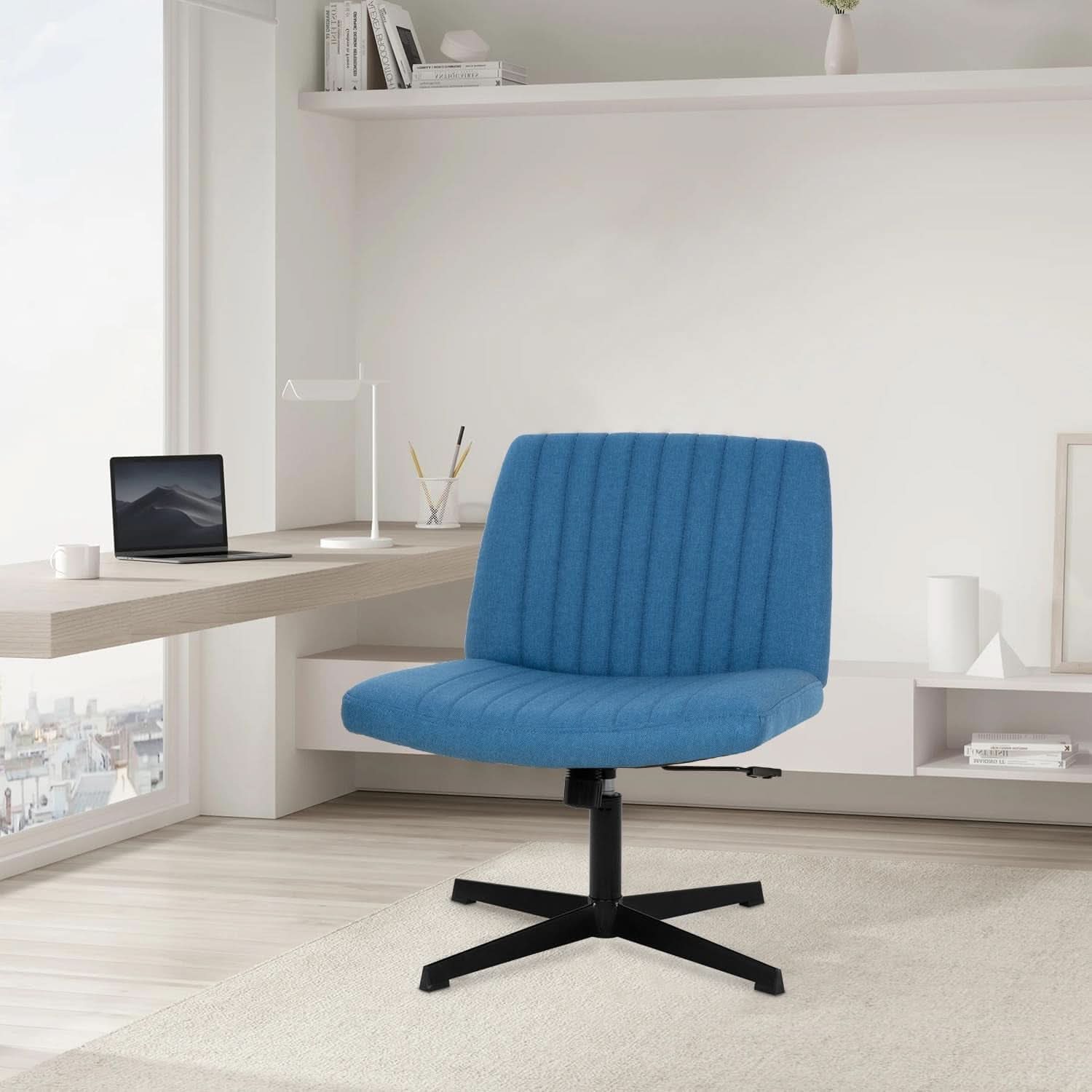 Criss Cross Armless Desk Chair Dark Blue Height Adjustable