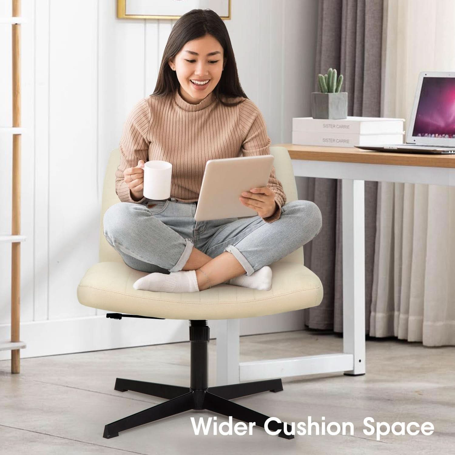 Criss Cross Armless Office Chair Beige Height Adjustable