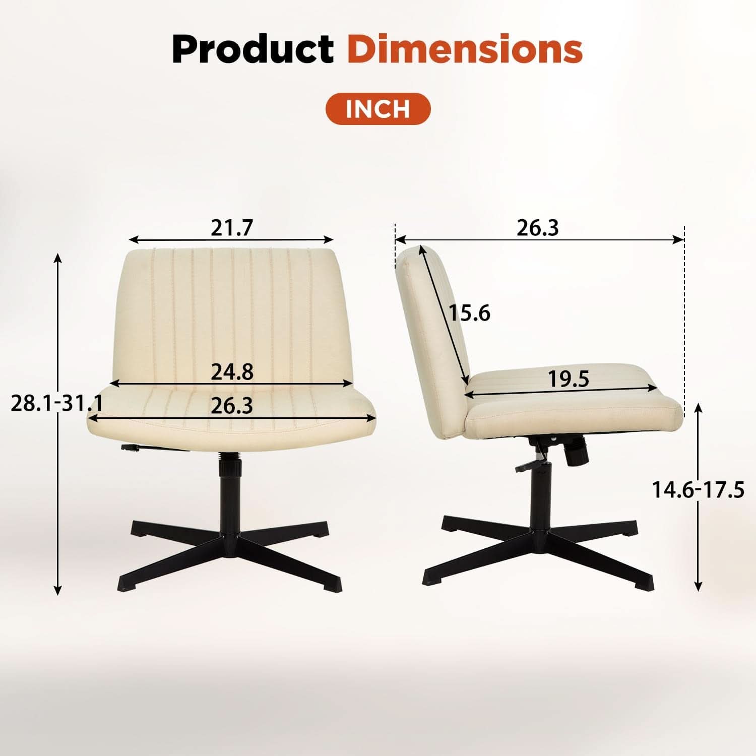 Criss Cross Armless Office Chair Beige Height Adjustable